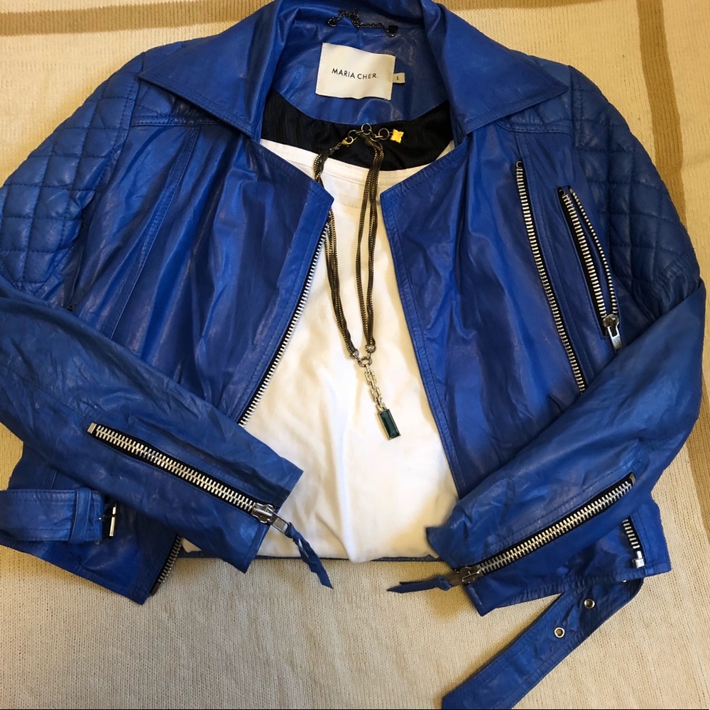 Blue Leather Maria Cher Jacket